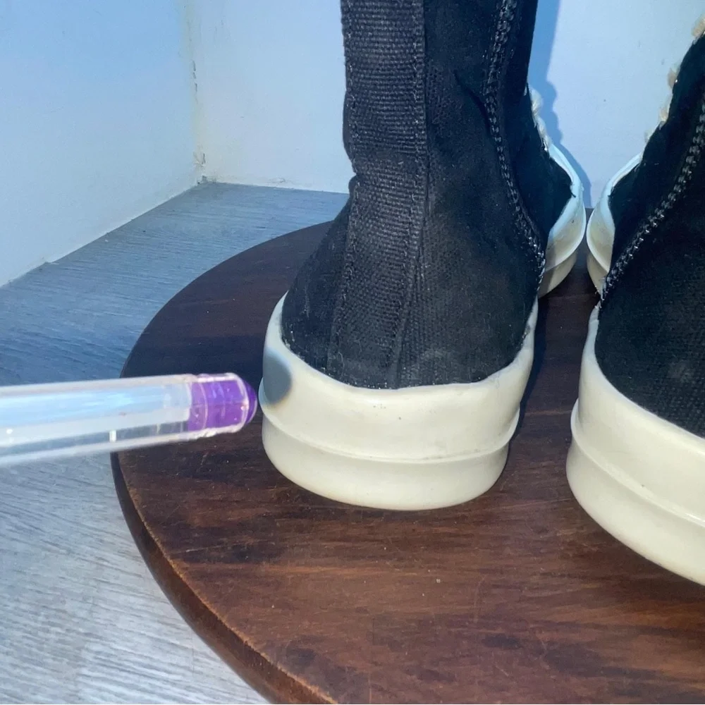 Rick Owens Black White Canvas High-Top Sneakers Lace Up Zipper Size 40
